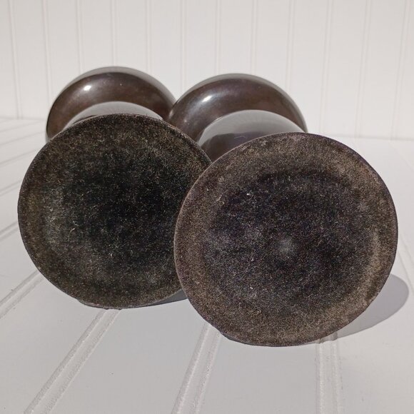 Vintage Candle Sticks Bronze Tone Heavy Metal Holders Taper Pillar Pair MCM - Picture 6 of 9